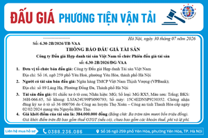 Thông Báo Đấu Giá Tài Sản số: 6.30-2B/2026/ĐG-VAA