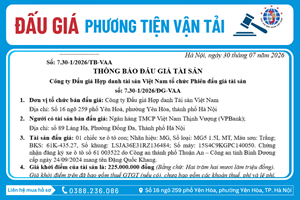 Thông Báo Đấu Giá Tài Sản số: 7.30-1/2026/ĐG-VAA