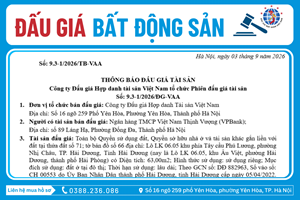 Thông Báo Đấu Giá Tài Sản số: 9.3-1/2026/ĐG-VAA