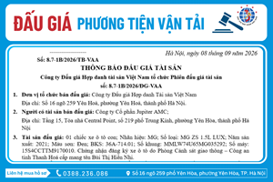 Thông Báo Đấu Giá Tài Sản số: 8.7-1B/2026/ĐG-VAA