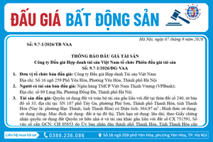 Thông Báo Đấu Giá Tài Sản số: 9.7-1/2026/ĐG-VAA