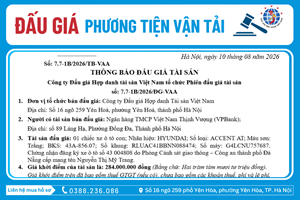 Thông Báo Đấu Giá Tài Sản số: 7.7-1B/2026/ĐG-VAA