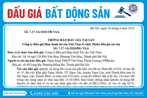 Thông Báo Đấu Giá Tài Sản số: 7.27-3A/2026/ĐG-VAA