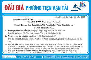 Thông Báo Đấu Giá Tài Sản số: 8.14-2/2026/ĐG-VAA