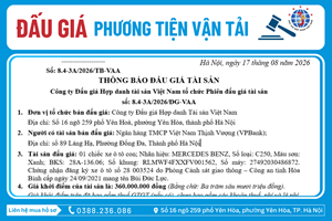 Thông Báo Đấu Giá Tài Sản số:  8.4-3A/2026/ĐG-VAA 