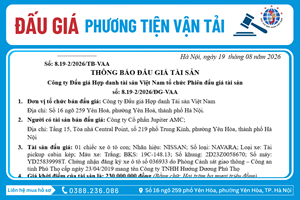 Thông Báo Đấu Giá Tài Sản số: 8.19-2/2026/ĐG-VAA