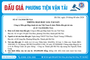 Thông Báo Đấu Giá Tài Sản số: 8.7-3A/2026/ĐG-VAA