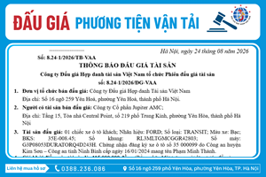 Thông Báo Đấu Giá Tài Sản số: 8.24-1/2026/ĐG-VAA