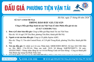 Thông Báo Đấu Giá Tài Sản số: 8.27-1/2026/ĐG-VAA