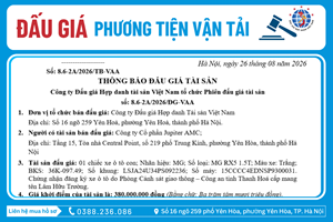 Thông Báo Đấu Giá Tài Sản số: 8.6-2A/2026/ĐG-VAA
