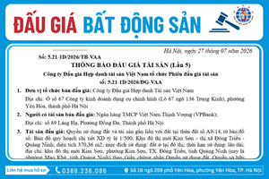 Thông Báo Đấu Giá Tài Sản số: 5.21-1D/2026/ĐG-VAA (Lần 5)