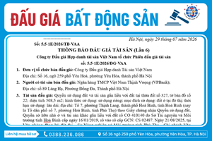 Thông Báo Đấu Giá Tài Sản số: 5.5-1E/2026/ĐG-VAA (Lần 6)