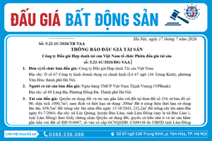 Thông Báo Đấu Giá Tài Sản số: 5.22-1C/2026/ĐG-VAA 
