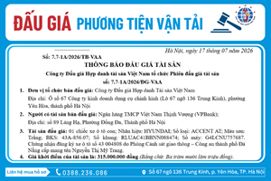 Thông Báo Đấu Giá Tài Sản số: 7.7-1A/2026/ĐG-VAA