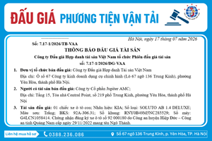 Thông Báo Đấu Giá Tài Sản số: 7.17-1/2026/ĐG-VAA 